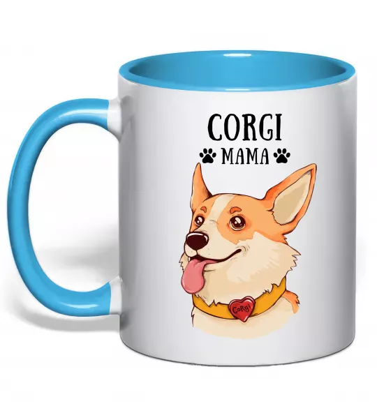 Чашка с цветной ручкой Corgi mama Голубой фото