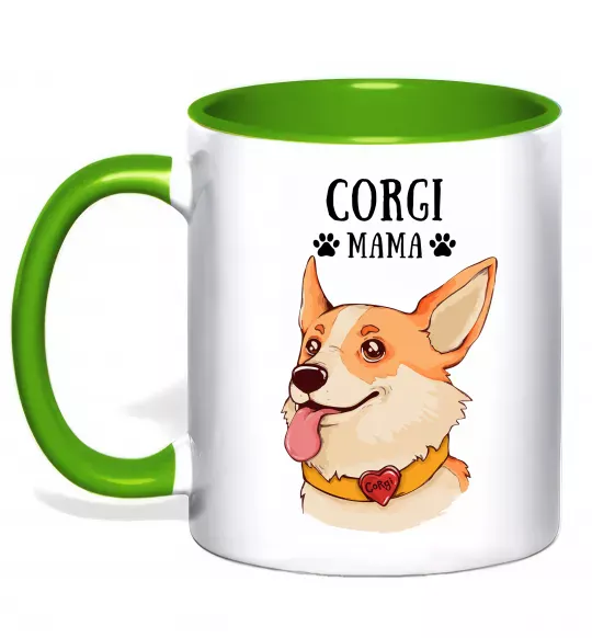 Чашка с цветной ручкой Corgi mama Зеленый фото