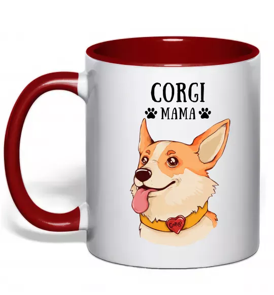 Чашка с цветной ручкой Corgi mama Красный фото
