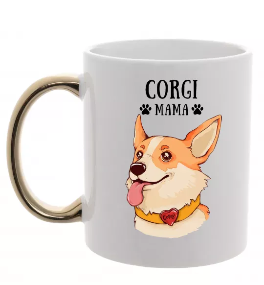 Чашка с цветной ручкой Corgi mama Золото фото