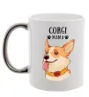 Чашка с цветной ручкой Corgi mama Серебро фото