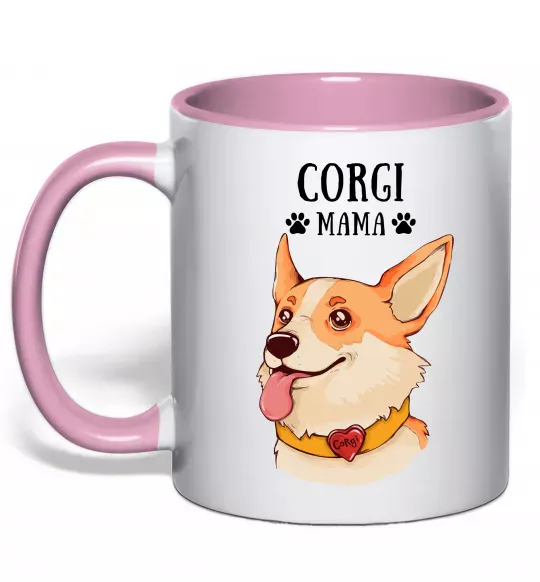 Чашка с цветной ручкой Corgi mama Нежно розовый фото