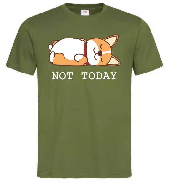 Чоловіча футболка Not today Corgi Оливковий фото