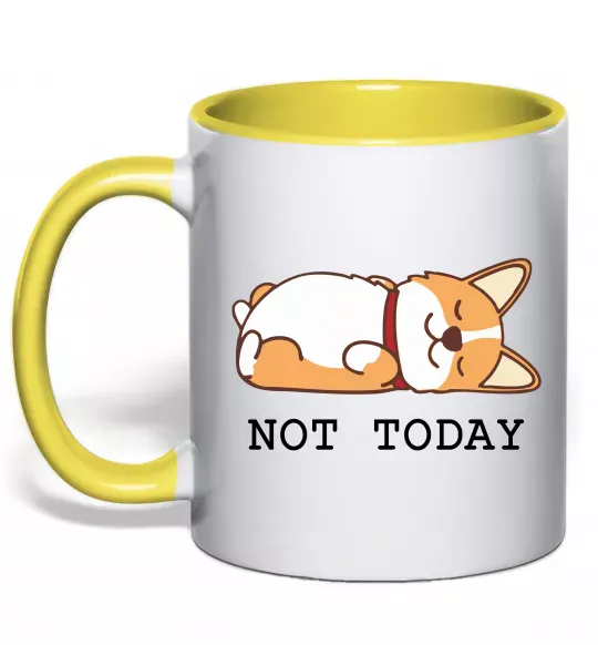 Чашка с цветной ручкой Not today Corgi Солнечно желтый фото