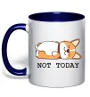 Чашка с цветной ручкой Not today Corgi Глубокий темно-синий Чашка с цветной ручкой Not today Corgi Глубокий темно-синий фото