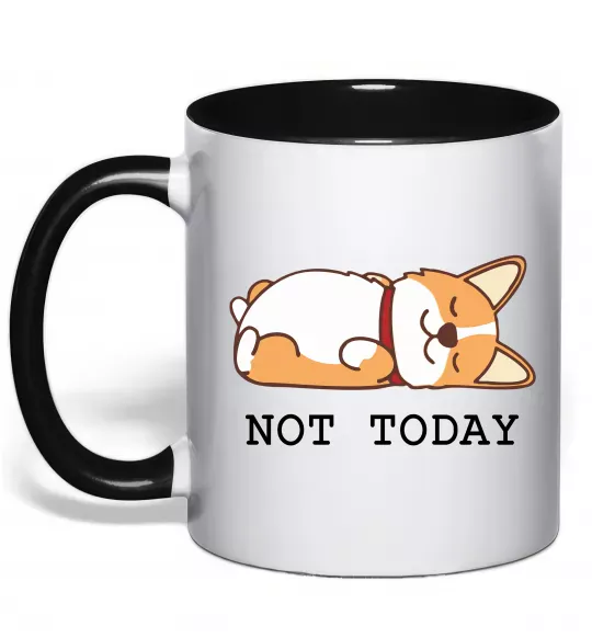 Чашка с цветной ручкой Not today Corgi Черный фото