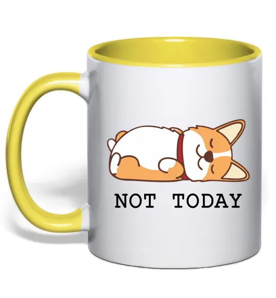 Чашка з кольоровою ручкою Not today Corgi Лимонний фото