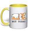 Чашка з кольоровою ручкою Not today Corgi Лимонний фото