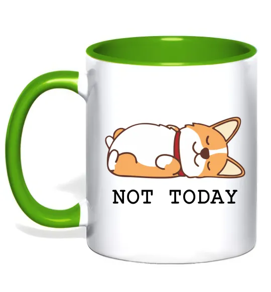 Чашка з кольоровою ручкою Not today Corgi Лаймовий фото