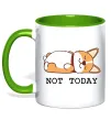 Чашка з кольоровою ручкою Not today Corgi Лаймовий фото
