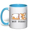 Чашка с цветной ручкой Not today Corgi Голубой Чашка с цветной ручкой Not today Corgi Голубой фото