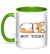 Чашка с цветной ручкой Not today Corgi Зеленый Чашка с цветной ручкой Not today Corgi Зеленый фото