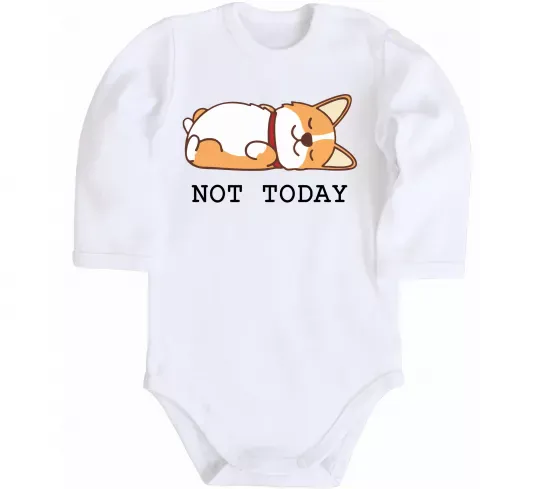 Детский боди Not today Corgi Белый фото