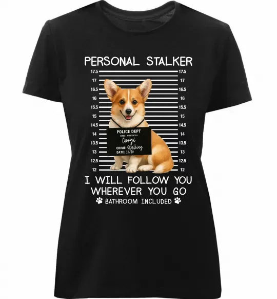 Женская премиум футболка Corgi personal Stalker Черный фото