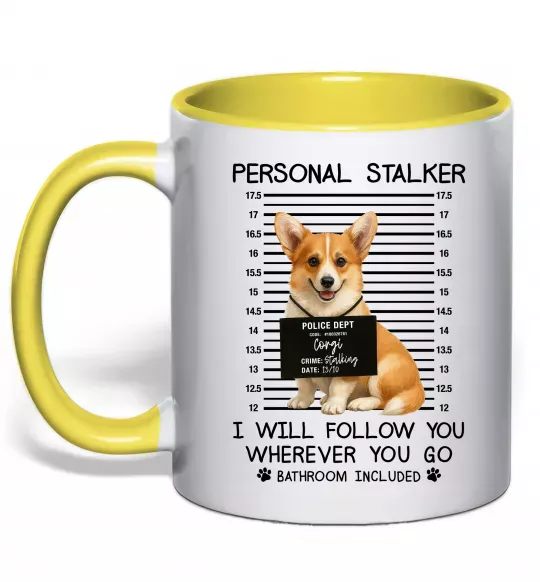 Чашка з кольоровою ручкою Corgi personal Stalker Сонячно жовтий фото