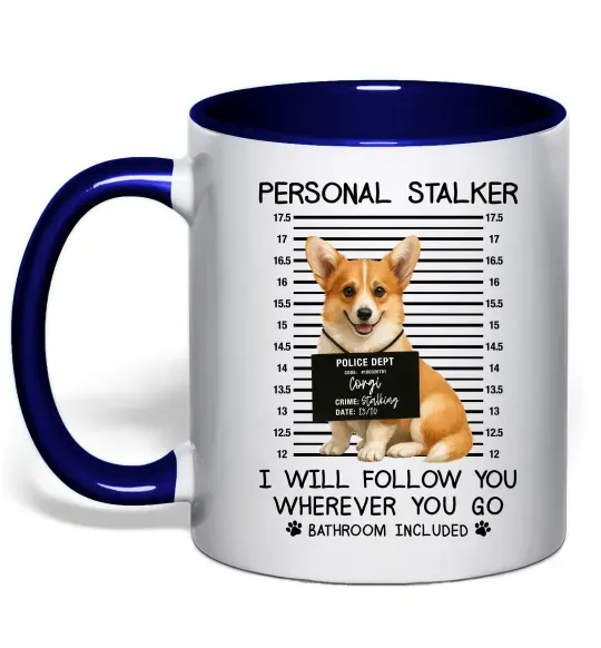 Чашка з кольоровою ручкою Corgi personal Stalker Глибокий темно-синій фото