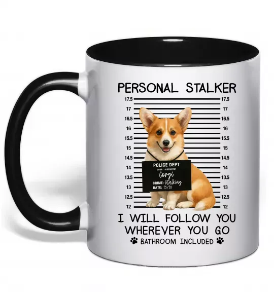 Чашка з кольоровою ручкою Corgi personal Stalker Чорний фото