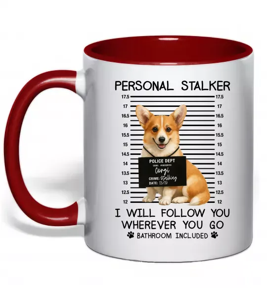 Чашка з кольоровою ручкою Corgi personal Stalker Червоний фото