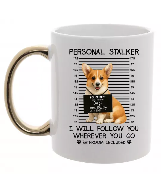 Чашка з кольоровою ручкою Corgi personal Stalker Золото фото
