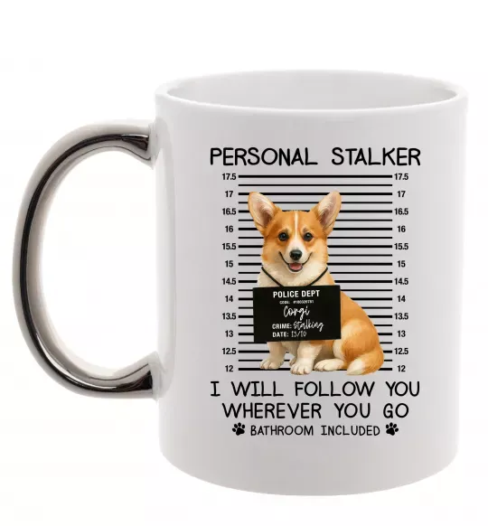 Чашка з кольоровою ручкою Corgi personal Stalker Срібло фото
