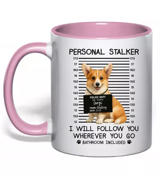 Чашка з кольоровою ручкою Corgi personal Stalker Ніжно рожевий фото
