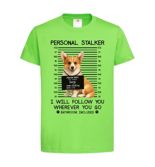 Дитяча футболка Corgi personal Stalker Лаймовий фото