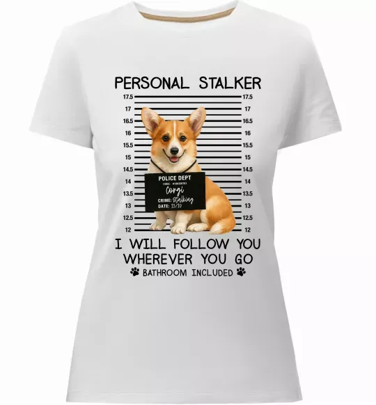 Женская премиум футболка Corgi personal Stalker Белый фото