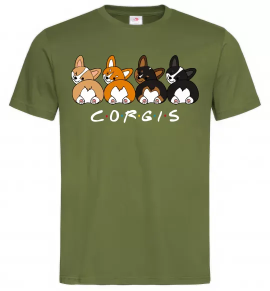 Чоловіча футболка Corgis Оливковий фото