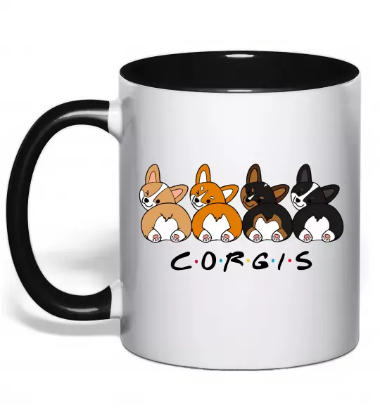 Чашка с цветной ручкой Corgis Черный фото