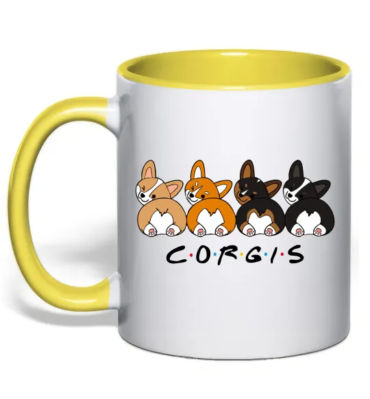 Чашка с цветной ручкой Corgis Лимонный фото