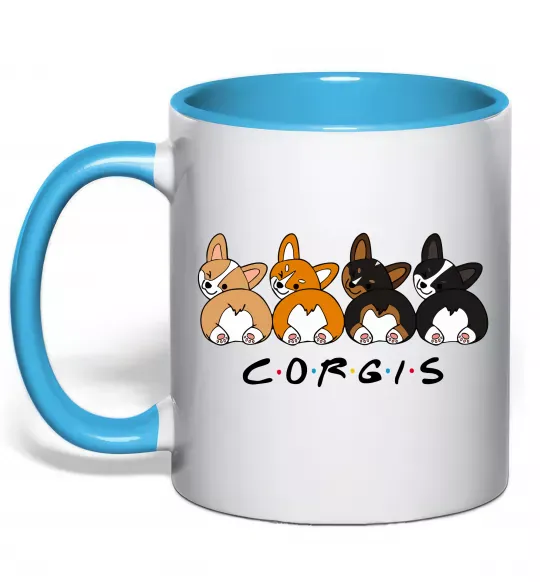 Чашка с цветной ручкой Corgis Голубой фото