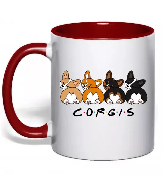 Чашка с цветной ручкой Corgis Красный фото
