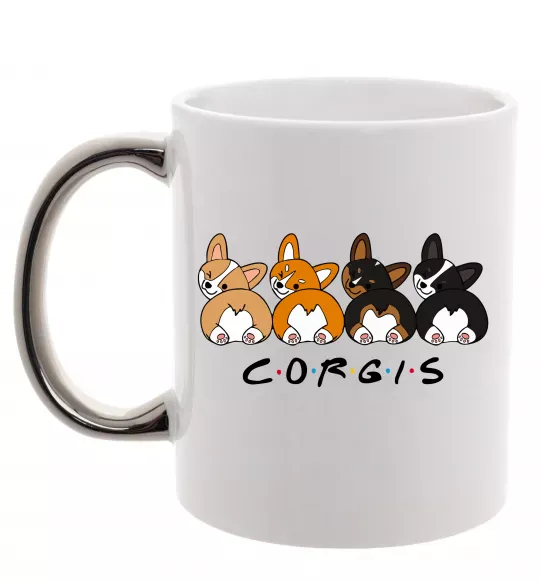 Чашка с цветной ручкой Corgis Серебро фото