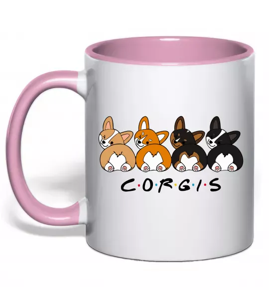 Чашка с цветной ручкой Corgis Нежно розовый фото