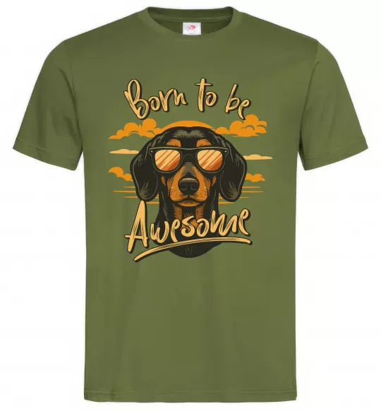 Мужская футболка Такса Born to be awesome Оливковый фото
