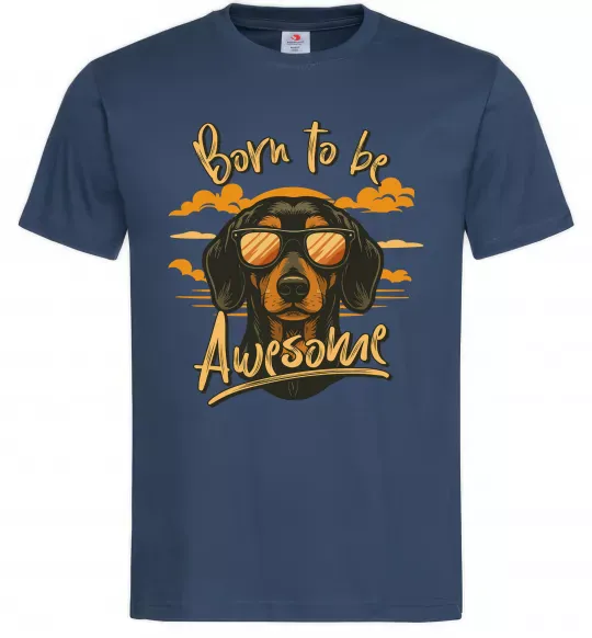 Мужская футболка Такса Born to be awesome Темно-синий фото