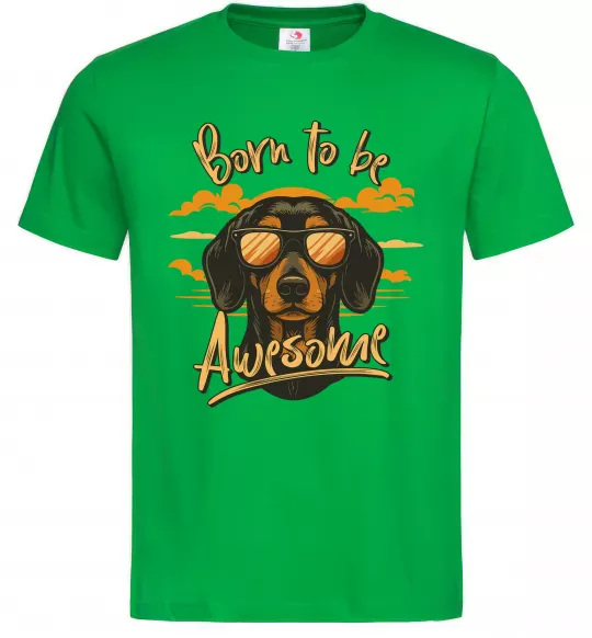 Мужская футболка Такса Born to be awesome Зеленый фото