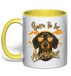 Чашка з кольоровою ручкою Такса Born to be awesome Лимонний фото