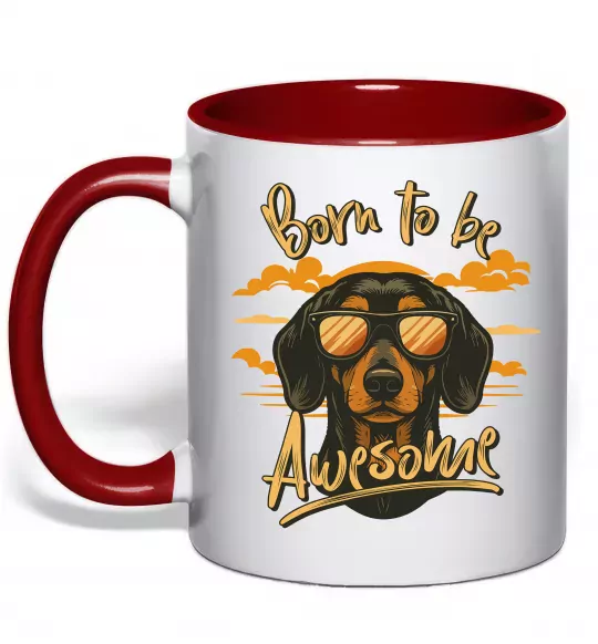 Чашка с цветной ручкой Такса Born to be awesome Красный фото