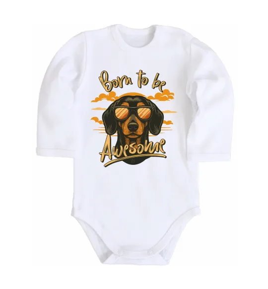 Дитячий бодік Такса Born to be awesome Білий фото