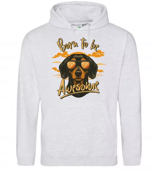 Мужская толстовка (худи) Такса Born to be awesome Серый меланж фото