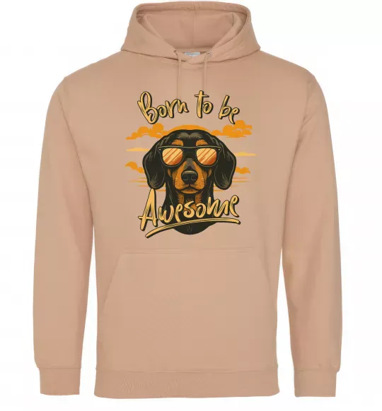 Мужская толстовка (худи) Такса Born to be awesome Песочный фото