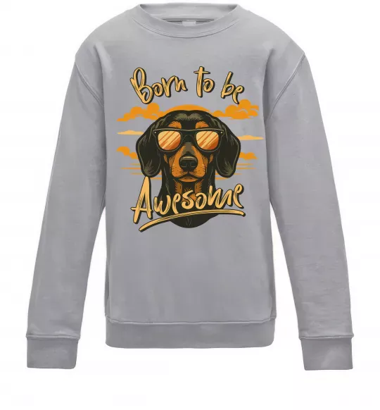 Детский Свитшот Такса Born to be awesome Серый меланж фото