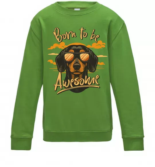 Детский Свитшот Такса Born to be awesome Лаймовый фото