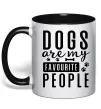 Чашка с цветной ручкой Dogs are my favourite people Черный фото