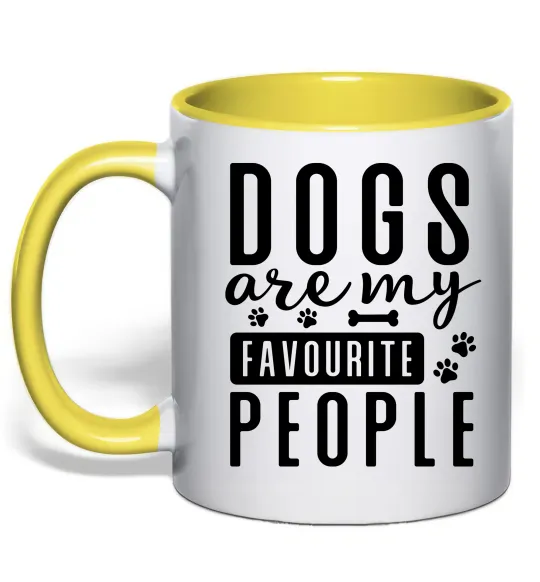 Чашка с цветной ручкой Dogs are my favourite people Лимонный фото