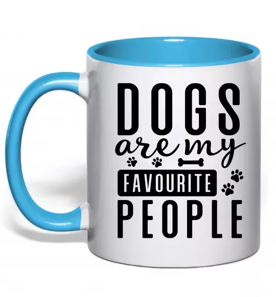 Чашка с цветной ручкой Dogs are my favourite people Голубой фото