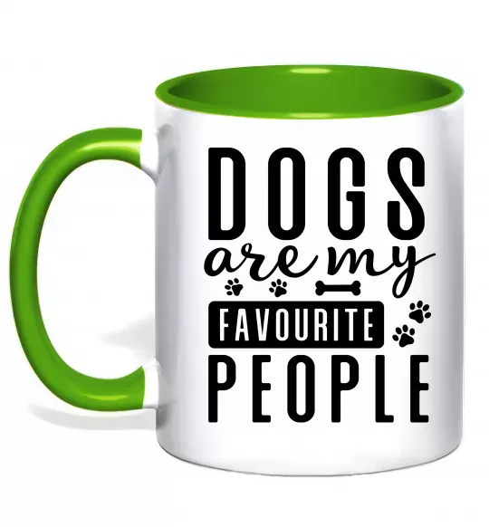 Чашка с цветной ручкой Dogs are my favourite people Зеленый фото