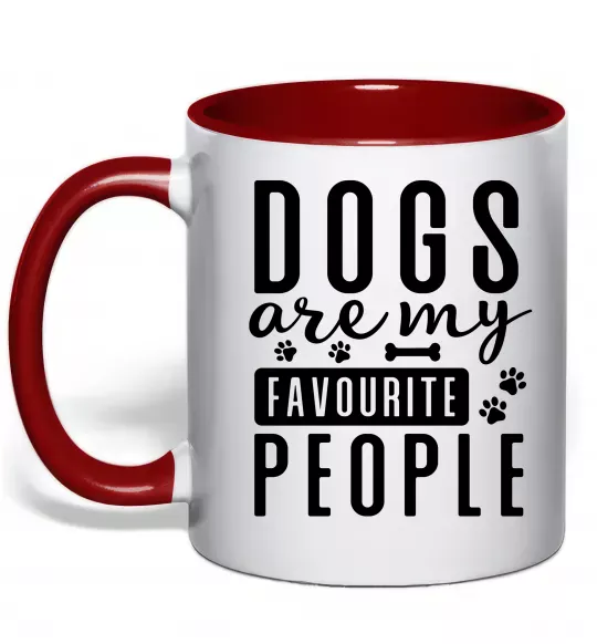 Чашка с цветной ручкой Dogs are my favourite people Красный фото