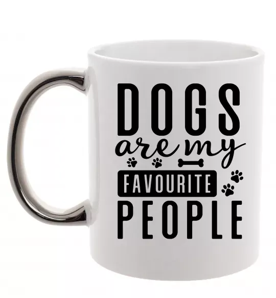 Чашка с цветной ручкой Dogs are my favourite people Серебро фото
